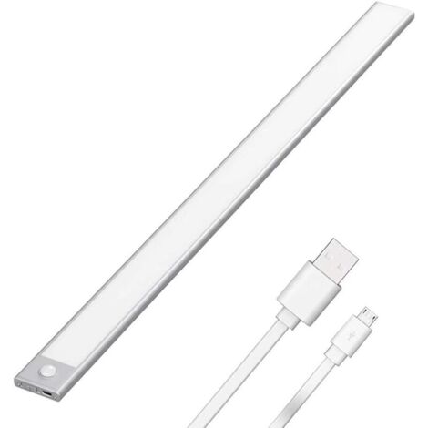 113 LED-Schrankleuchte, 60 cm, kabellos, über USB wiederaufladbar, magnetisch, Bewegungsmelder, 3 Beleuchtungsmodi, tragbar, Schranklicht, Not-Arbeitslicht, 6000 K, Silber [Energieklasse A+] (1/4)