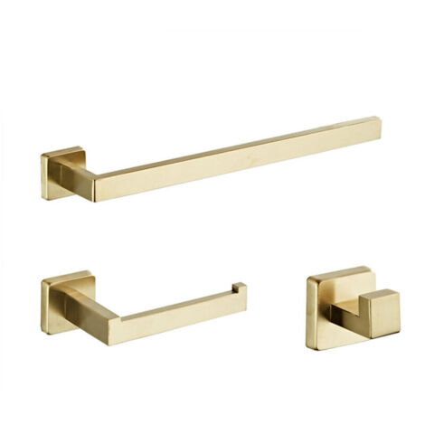 3-teiliges Badezimmer-Zubehörset in gebürstetem Gold zur Wandmontage, inklusive Handtuchring, Toilettenpapierhalter, Bademantelhaken, Ba199Set-3Bg1 (1/4)
