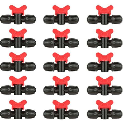 15er-Packung Tropfbewässerungsventile aus Polyethylen (16 mm) mit Schloss und Widerhakenanschluss (1/4)