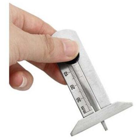 Reifendruckmesser, Tragbarer Autoreifen-Tiefenmesser aus Edelstahl, Einstellbarer Tiefenmesser mit Feststellschraube, 0-30 mm (1/4)