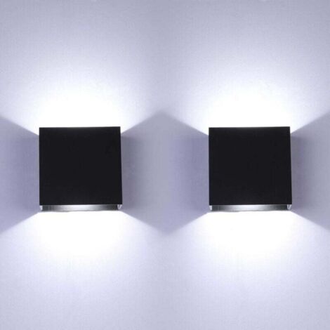 LED-Wandleuchte für den Innenbereich, Up-Down-Wandleuchte, schwarze Wandlampe, moderne 6-W-Aluminium-Beleuchtungskörper für Wohnzimmer, Schlafzimmer, Küche, 2er-Pack, Kaltweiß – [Energieklasse A++] (1/4)