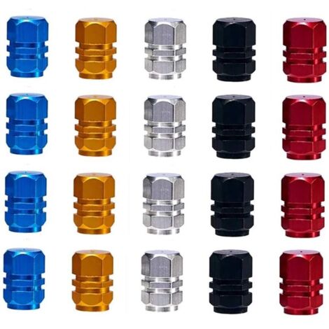 Ventilkappen, 40er-Pack Ventilkappen, Anti-Staub-Staubkappen, Aluminiumlegierung, Reifenventilkappen für Motorrad, Auto, Fahrrad – Silber, Rot, Blau, Schwarz (1/4)