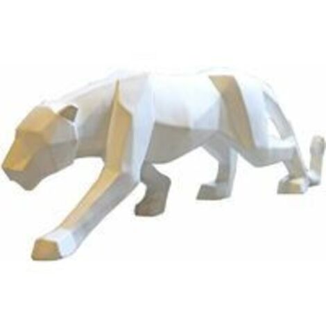 Panther-Statue, Leoparden-Skulptur, Heimkunst, Handwerk, Ornamente, modern, abstrakt, geometrisch, Kunstharz, für Wohnzimmer, TV-Schrank, Dekoration, weiß, klein, 25 cm (1/4)