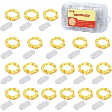 Lichterkette [20er-Pack], Mini-LED-Lichterkette, batteriebetrieben, 1 m, 10 LEDs, Kupferdraht, Dekorationslicht für Innen- und Außenbereich, für Schlafzimmer, Weihnachten, Hochzeit, Party, Abend, Haus (1/4)