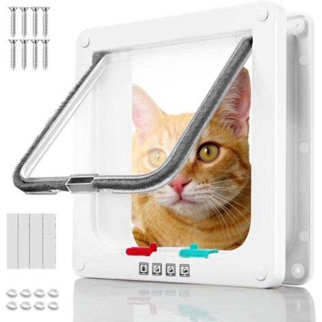 Katzenklappe aus ABS-Acryl, Hundeklappen für den Innenbereich, Katzentür mit Schiebetür für Erkerfenster, 4-Wege-Magnet-Katzentür, Katzentor, für Haustiere, Weiß (1/4)