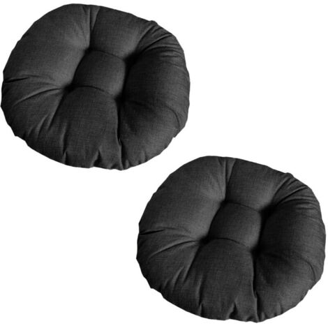 Dickes, rundes Stuhlkissen, einfarbig, 2er-Set, bequeme, atmungsaktive Tatami-Stuhlpolster aus Leinen für drinnen und draußen, Garten, Terrasse (schwarz, 40 x 40 x 9 cm)