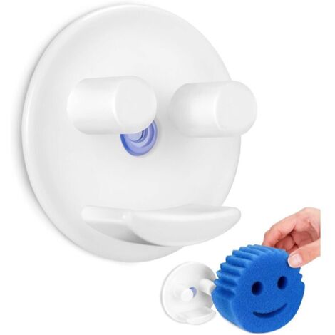 Smiley-Schwammhalter mit Saugnapf, Schwammaufbewahrung für Küchen-/Badezimmerspüle, runder Schwamm (weiß) (1/4)