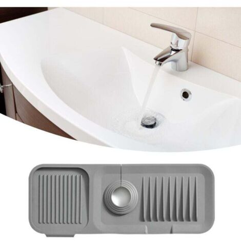 Tapis de robinet en silicone pour évier, accessoire sûr, propre et inodore pour cuisine et salle de bain, gris foncé (1/4)