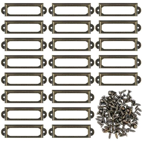 Serbia – Lot de 50 porte-étiquettes en métal bronze – Dimensions 5,9 x 1,7 cm – Avec 110 vis pour fixation – Pour meubles et étagères