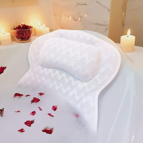 Oreiller De Bain Avec Ventouses - Coussin Ergonomique Pour Cou Et Dos, Maille Respirante, 6 Ventouses Antidérapantes