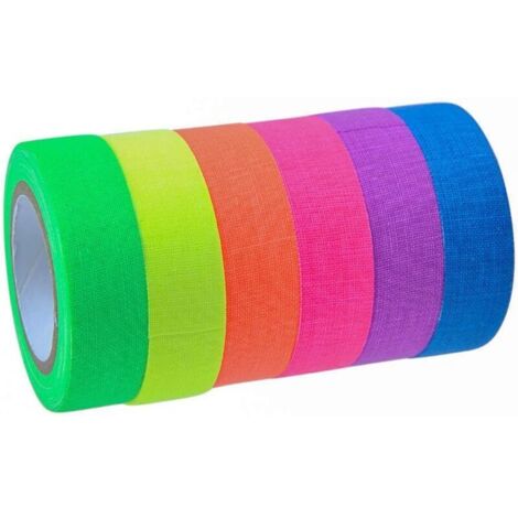 Lot de 6 rubans fluorescents 6 couleurs, ruban néon réactif à la lumière noire UV pour décoration de fête (1/4)