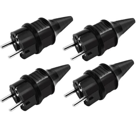 Fiches de Rechange Prises Électriques Male Standard, 4 X Fiches Electrique de Contact de Mise à la Terre en Caoutchouc (250V/16A), IP44 Étanche Prises D'alimentation,Noir (1/4)
