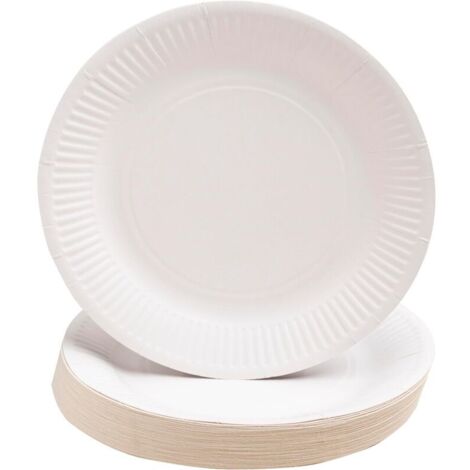 Lot de 50 assiettes jetables en carton alimentaire 22 cm pour gâteau barbecue anniversaire pique-nique extérieur (1/4)