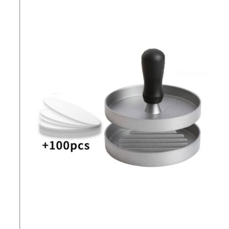 Presse à Burger en Aluminium Antiadhésif avec 100 Feuilles – Pour Hamburgers, Galettes et Barbecues (1/4)