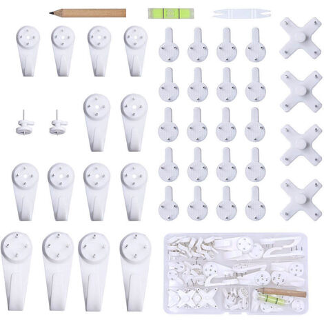 43pcs Accroche Tableau Sans Percer Blanc Fixation Murale Sans Percer Crochet en Plastique pour Accroche Cadre Crochet Tableau Cadre Photo Chapeau (1/4)