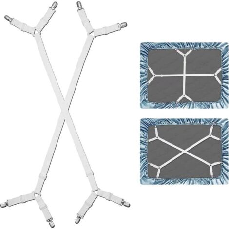 Jarretière pour drap - Sangles croisées pour drap - Blanc (2 sangles) (1/4)