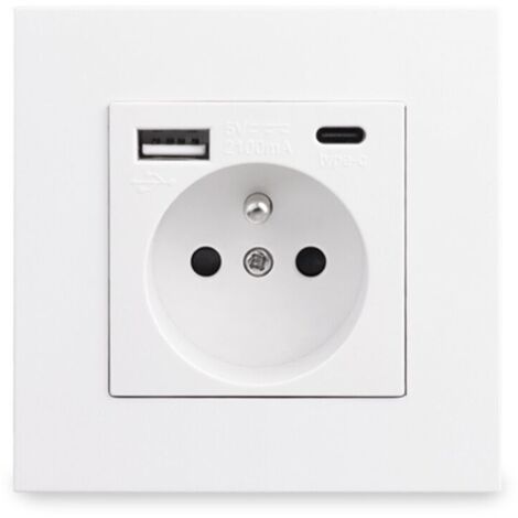 Panneau de prises françaises Type-c+USB16A Type 86, nombre de prises : 2 trous, nombre de ports USB : 1, nombre de ports type-c : 1, sûr et ferme(blanc) (1/4)