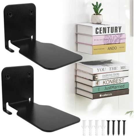 Lot de 2 étagères murales flottantes en métal noir pour chambre bureau cuisine (1/4)