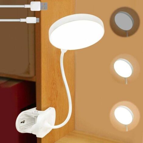 Lampe de lecture LED à pince tactile, 3 couleurs, rechargeable USB, pour lit ou bureau Ortviai