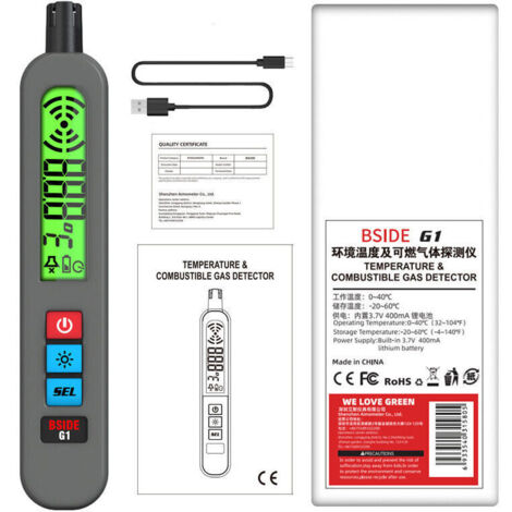 Détecteur de gaz portable rechargeable avec alarme sonore, visuelle et vibration – grand écran Ortviai (1/4)
