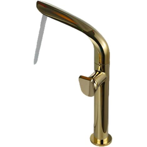 Robinet Lavabo Salle de Bain Mitigeur Laiton Doré à Poignée Unique Eau Chaude et Froide (1/2)