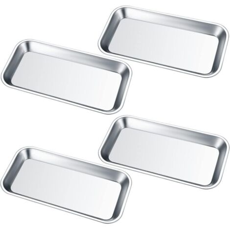 Plateau à Instruments Rectangulaire en Acier Inoxydable pour Laboratoire – 4 Pièces, 22,5x11,5x1,6 cm (1/4)