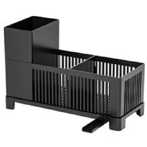 Organisateur d'évier de cuisine en plastique noir, support éponge et rangement comptoir (1/4)