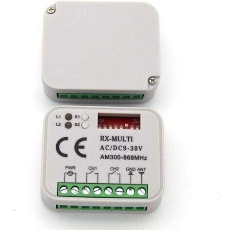 Récepteur universel 433,92 MHz multicode avec 3 télécommandes, portée 150 m, alimentation 9-30 V CA/CC, compatible portail et garage