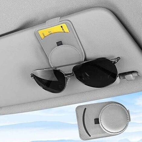 Porte Lunettes pour Voiture, Magnétique Support Lunettes Voiture, Leather Multifunctional Organisateur Voiture, Clip de Support de Lunettes de Soleil, Pare Soleil Voiture Accessory Clip(gris) (1/4)