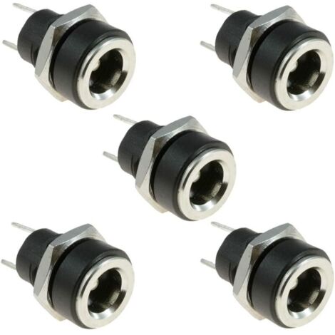 Prise Jack Alimentation DC 5,5x2,1 mm Femelle 2 Bornes Montage Panneau Noir 5 Pièces 3A (1/4)