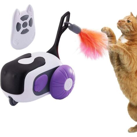 Jouet Chat Voiture Intelligente à Mouvement Automatique avec Plumes – 12 x 7,4 x 5 cm Ortviai (1/4)