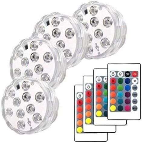 Lot de 4 lampes submersibles pour fontaine, spa, éclairage LED sans fil à infrarouge pour base de vase, fleurs, aquarium, piscine, étang, mariage, fête, baignoire