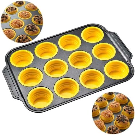 Moule à Muffins Silicone 12 Cavités Antiadhésif avec Grille, Sans BPA, pour Cuisson Facile Ortviai (1/4)
