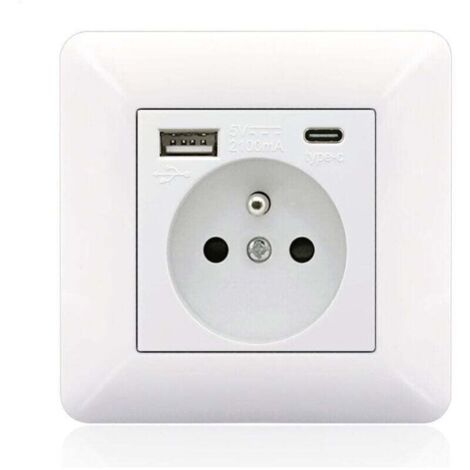Panneau Prises Françaises Type C + USB 16A 2 Prises 1 USB 1 Type C Blanc Ortviai (1/3)