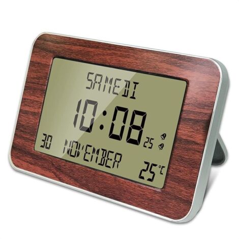 Horloge Réveil Numérique avec Radio Pilotée, Grand Écran, 6 Langues, Calendrier, 2 Alarmes, Température