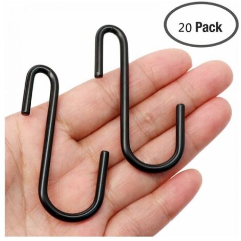 Lot de 20 crochets robustes en forme de S noirs pour cuisine, salle de bain, chambre et bureau pot, serviettes, vtements, sacs, plantes (1/4)