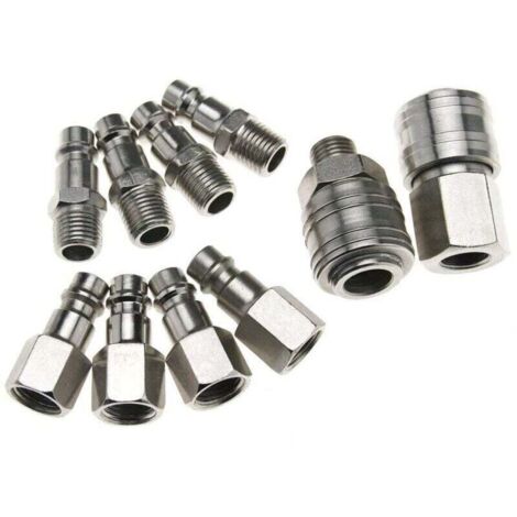 Kit de 10 raccords filetés 1/4 pouce BSP pour conduite d'air compresseur style européen Ortviai (1/4)