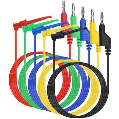 Kit de Fils de Test Multimètre 39 Pouces – 5 Pièces avec Embouts Banane Empilables et Crochets, Câbles Souples 500V/5A (1/4)