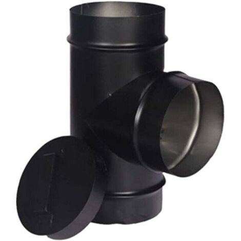 Té avec bouchon de nettoyage pour tuyau de poêle simple paroi noir Ø15,2 cm Ortviai (1/4)