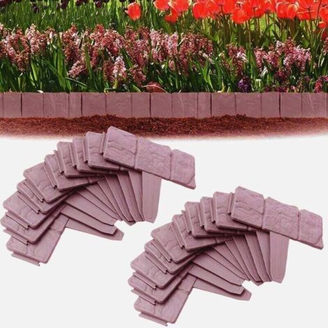Set de 20 Bordures de Jardin Extérieur en Pierre - Bordure Plastique pour Pelouse 5 m - Rouge Ortviai (1/4)