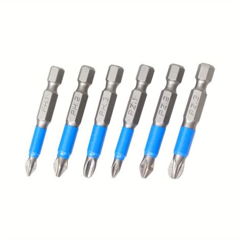 6 Embouts Tournevis Magnétiques PH1 PH2 PH3 PZ1 PZ2 PZ3 Antidérapants pour Outils Manuels (1/4)