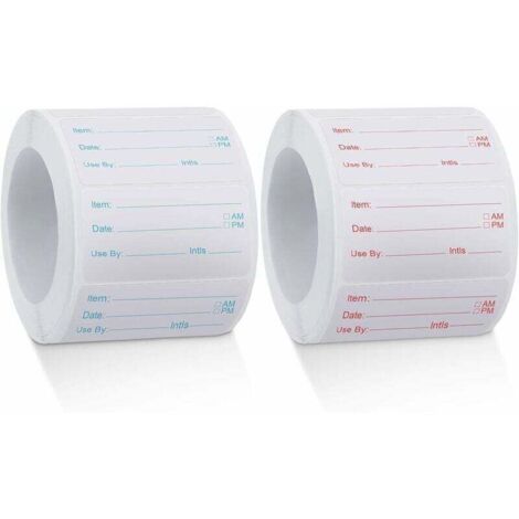 2 Rouleaux 1000 Pièces Étiquettes d'Aliments Solubles Étiquettes en Conserve Alimentaire Autocollants Alimentaires Amovibles pour Maison ou Restaurant en Conserve Rotation, Rouge et Bleu 2550mm (1/4)