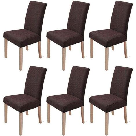 Housses de Chaise Extensibles Lavables Lot 6 Marron Foncé Salle à Manger Bureau Banquet Mariage (1/4)