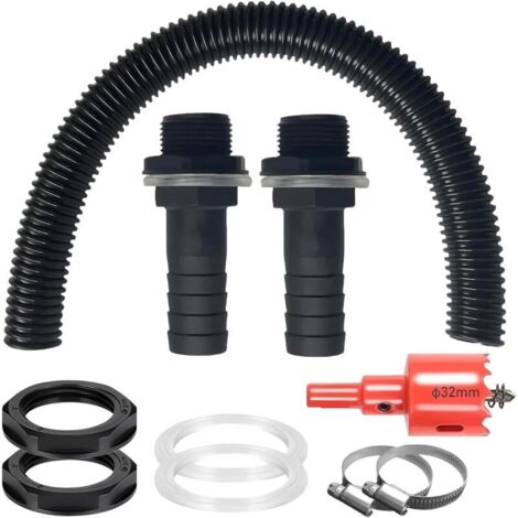 Kit de Raccordement pour Récupérateurs d'Eau de Pluie avec Tuyau 100 cm Compatible Tonneaux et Gouttières (1/4)