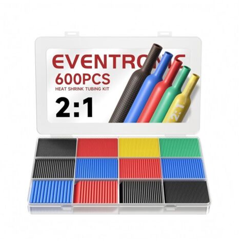 Gaine Thermorétractable 600 Pièces IP56 Étanche, 27 m, 5 Couleurs, 12 Tailles, pour Isolation Électrique (1/4)