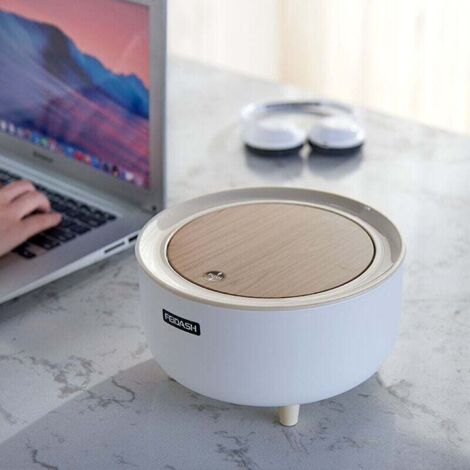 Poubelle de table avec couvercle en aspect bois - Mini poubelle de table avec système d'encliquetage de qualité supérieure - Poubelle cosmétique petite capacité 2L - Comme poubelle de table (1/4)