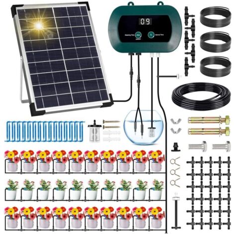Kit D'irrigation Goutte à Goutte Solaire avec Minuterie et Tuyau de 35 m pour Jardin et Balcon Ortviai (1/4)