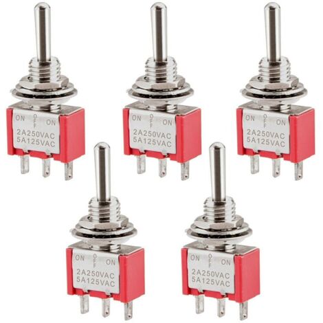 Interrupteur Bascule Miniature ON-OFF-ON SPDT 3 Broches 2A 250V 5A 120V Lot de 5 (1/4)