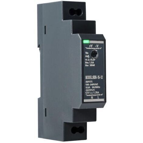 Alimentation sur rail DIN, AC vers DC, 15 W, 12 V / 1,25 A, transformateur d’alimentation à découpage, entrée AC 100–240 V, sortie DC 12 V (1/4)