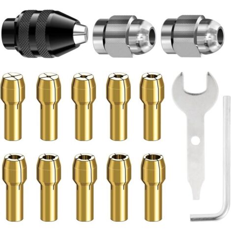 Mandrin Universel 15 Pièces 0,8-3,2 mm pour Outil Rotatif – Changement Rapide Pince Laiton (1/4)